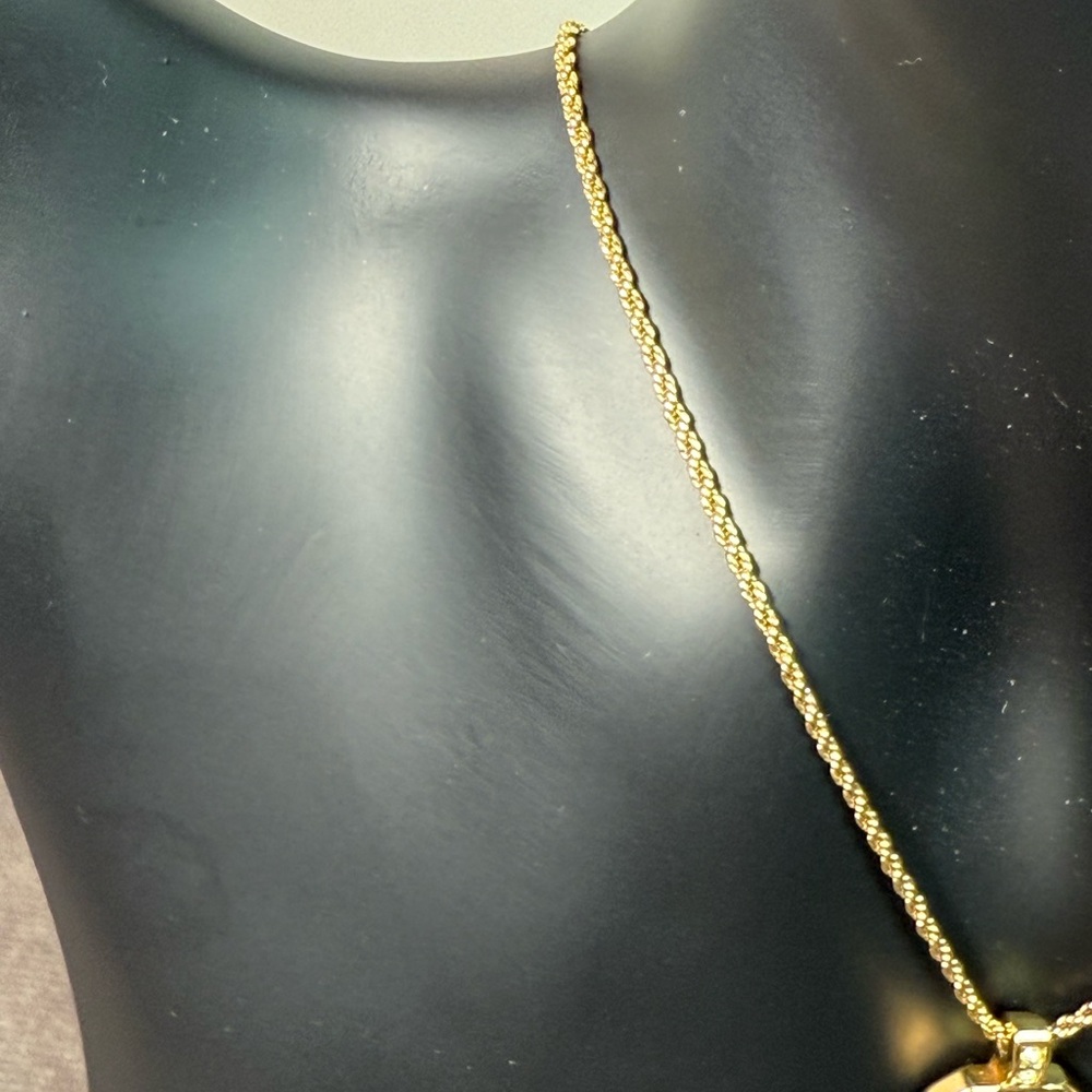 Christian Dior Necklace CD Logo Rhinestone Gold W15xH20mm Square Motif Black - Picture 6 of 11